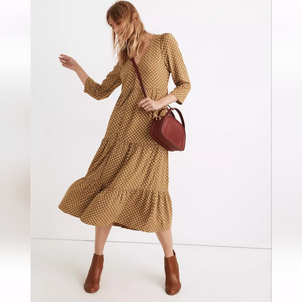 V-Neck Tiered Button-Front Midi Dress in Daisies Forever